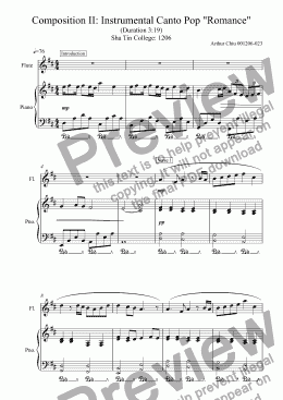 page one of Composition II: Instrumental Canto Pop "Romance" (Duration 3:19) Sha Tin College: 1206