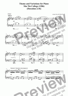 page one of Theme and Variations for Piano Sha Tin College (1206) (Duration 2:36)