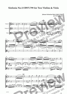page one of Sinfonia No.13 BWV.799 for Two Violins & Viola