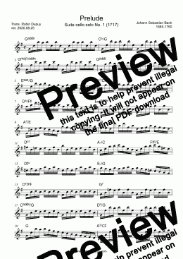 page one of Bach - Prelude Suite No. 1 in G major, BWV 1007 - Suites pour violoncelle seul - Suiten für Violoncello solo - 無伴奏チェロ 前奏曲 - Сюиты для виолончели соло - 无伴奏大提琴 - PDF - lead sheet Melody + chords