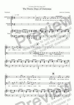 page one of "The Twelve Days of Christmas" for SATB choir & piano