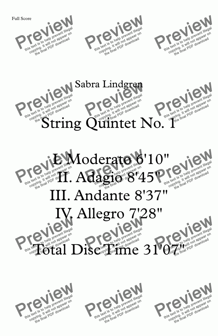 page one of String Quintet No. 1 II. Adagio