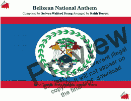 page one of Belizean National Anthem “Land of the Free’’ for Brass Quintet (World National Anthem Series)