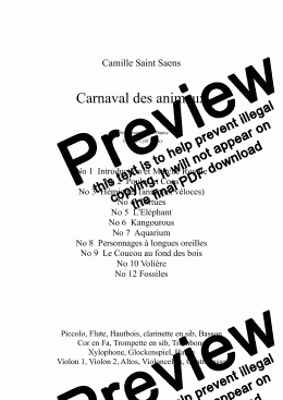 page one of Saint Saens - Le Carnaval des Animaux - The Carnival of the Animals -  for orchestra