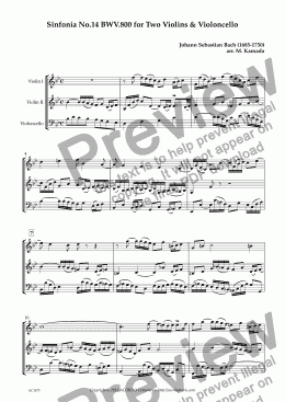 page one of Sinfonia No.14 BWV.800 for Two Violins & Violoncello