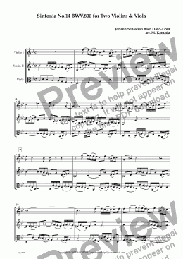 page one of Sinfonia No.14 BWV.800 for Two Violins & Viola