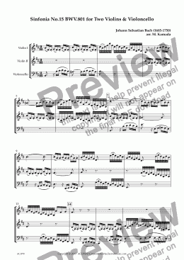 page one of Sinfonia No.15 BWV.801 for Two Violins & Violoncello