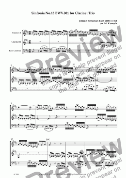 page one of Sinfonia No.15 BWV.801 for Clarinet Trio