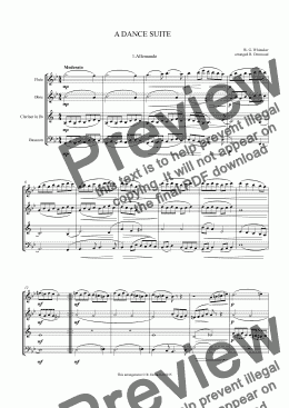 page one of Whittaker - A DANCE SUITE for wind quartet Fl.Ob.Cl.Bn.