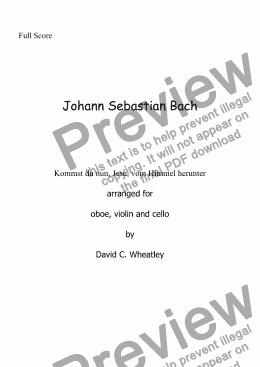 page one of Bach - Trio: Kommst du nun, Jesu - transcribed for oboe, violin and cello by David Wheatley