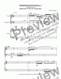 page one of Danzas Ocultas No. 3 (violin, cello, piano)