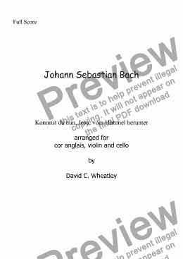 page one of Bach - Trio:  Kommst du nun, Jesu - transcribed for cor anglais violin and cello by David Wheatley