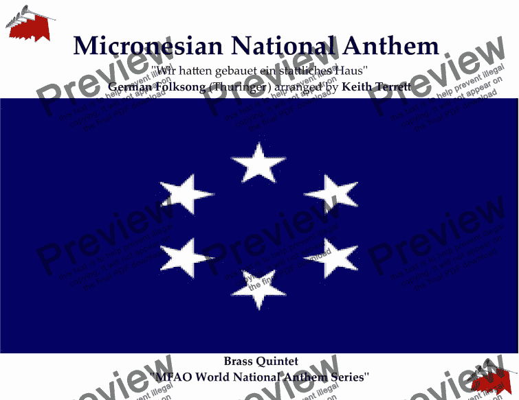 page one of Micronesian National Anthem ’’Wir hatten gebauet ein stattliches Haus’’ for Brass Quintet (MFAO World National Anthem Series)