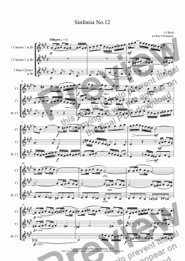 page one of Bach: Sinfonia (Three part Invention) No.12 in A arr.clarinet trio