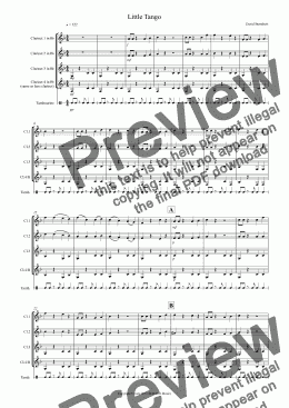 page one of Little Tango for Beginning Clarinet Quartet
