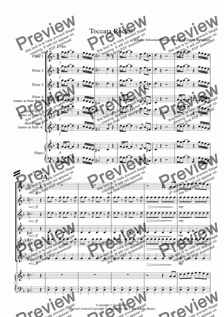 page one of Toccata by Bach Rocks! for Flute Quartet