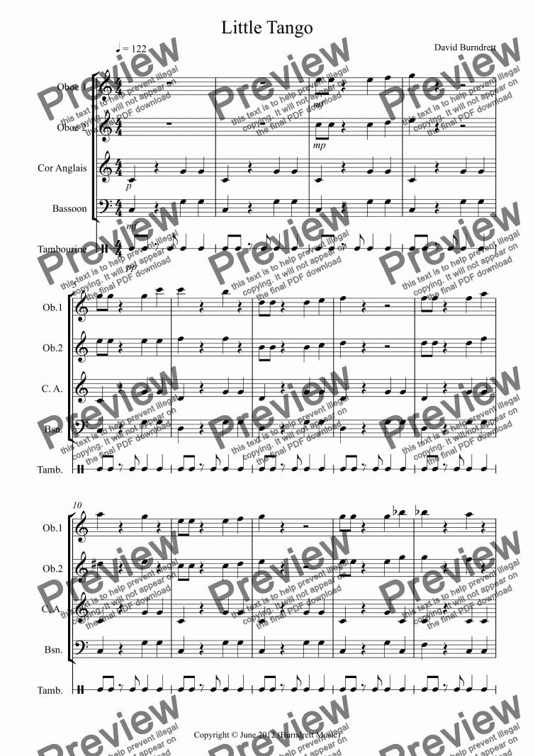 page one of Little Tango for Beginning Double Reed Quartet