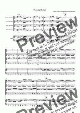 page one of Toccata by Bach Rocks! for Recorder Quartet