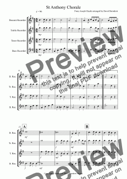 page one of St Anthony Chorale for Recorder Quartet
