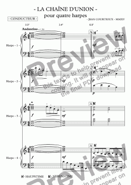 page one of - LA CHAÎNE D'UNION - pour quatre harpes