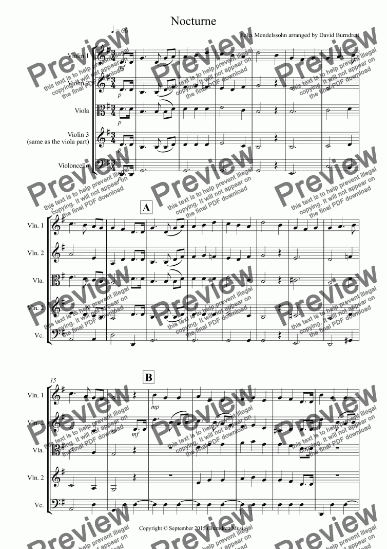 page one of Nocturne (from A Midsummer Night's Dream) for String Quartet