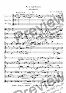 page one of Away with Words (for Clarinet Trio)