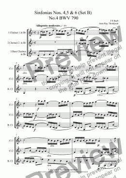 page one of Bach: Sinfonias Nos. 4,5 & 6 (Set B) arr.clarinet trio (2cl/bs.cl :opt 3rd cl)