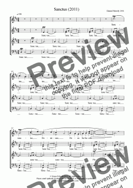 page one of Sanctus 2011 (in Latin) for SATB choir by Simon Peberdy