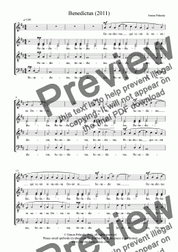 page one of Benedictus 2011 (in Latin) for SATB choir by Simon Peberdy