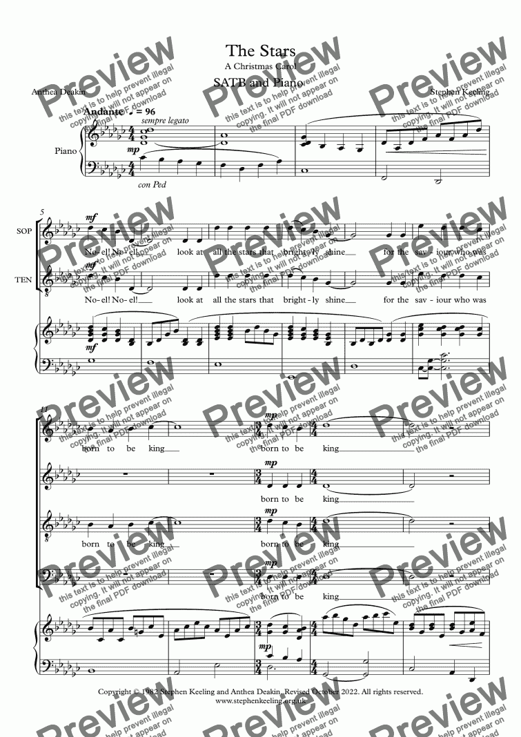 page one of THE STARS - A Christmas Carol SATB (Revised)