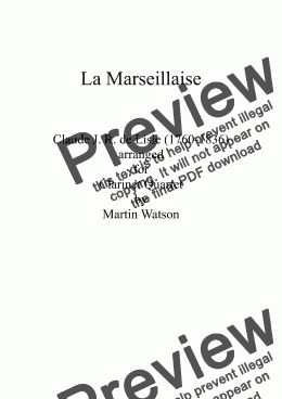 page one of La Marseillaise for Clarinet Quartet