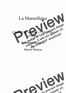 page one of La Marseillaise for Saxophone Quartet