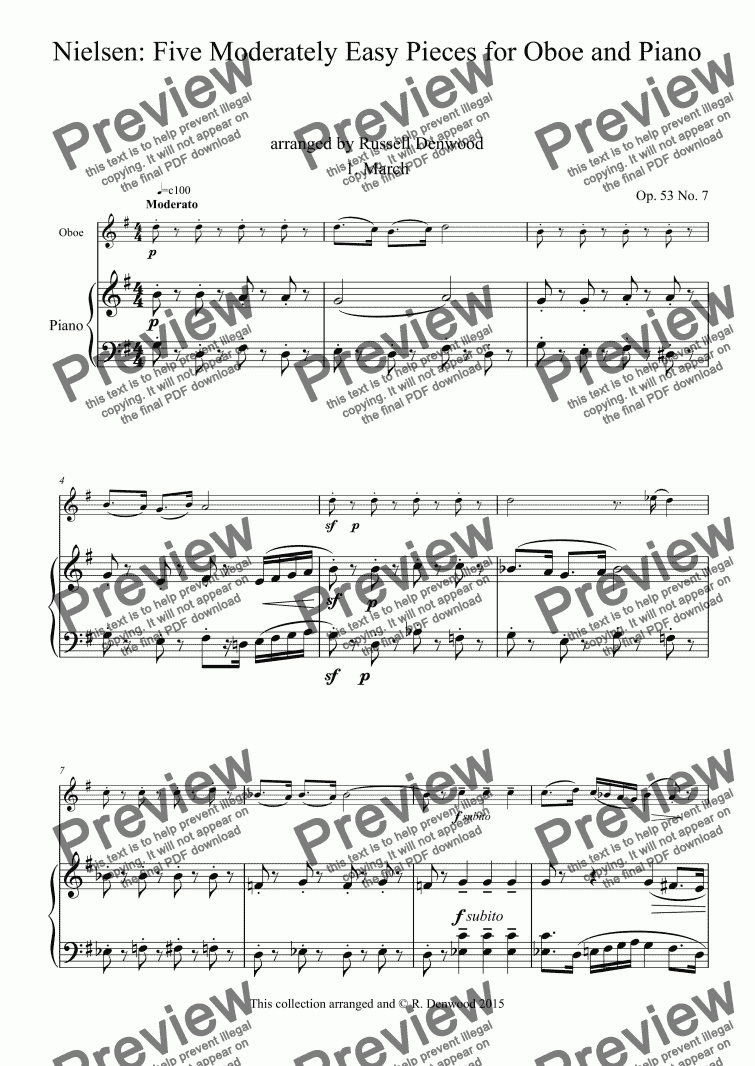 page one of Nielsen - Five Moderately Easy Pieces for Oboe and Piano