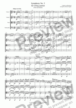 page one of Beethoven - SYMPHONY No.5 - for string quartet