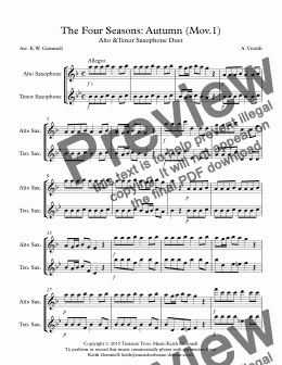 page one of The Four Seasons: Autumn (Mov.1) Alto & Tenor Saxophone Duet