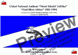 page one of Ciskei National Anthem “Nkosi Sikelel’ iAfrika”  “God Bless Africa” 1981-1994 for Brass Quintet (MFAO World National Anthem Series)