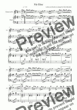 page one of Für Elise for Clarinet and Piano