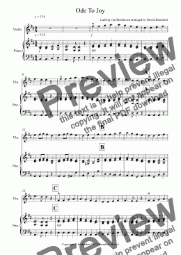 page one of Ode to Joy for Violin and Piano