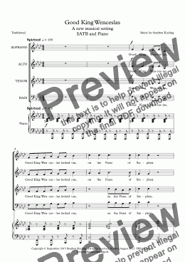 page one of GOOD KING WENCESLAS - A new musical setting SATB and Piano