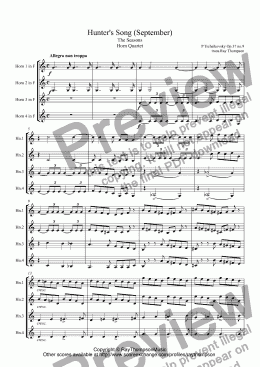page one of Tchaikovsky: The Seasons Op.37a No.9 September (Hunter’s Song) arr.horn quartet