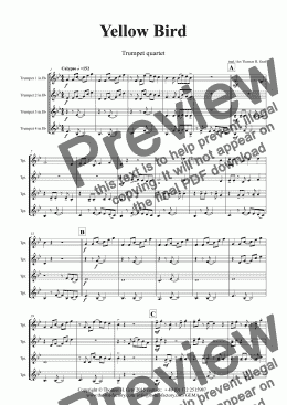 page one of Yellow Bird - Haitian Folk Song - Calypso - Trumpet Quartet