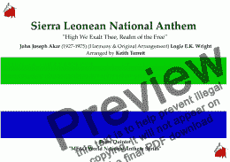 page one of Sierra Leonean National Anthem "High We Exalt Thee, Realm of the Free’’ for Brass  Quintet (MFAO World National Anthem Series)