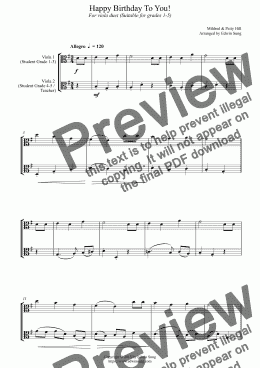 page one of Happy Birthday To You! (for viola duet, suitable for grades 1-5) (159VADU01)