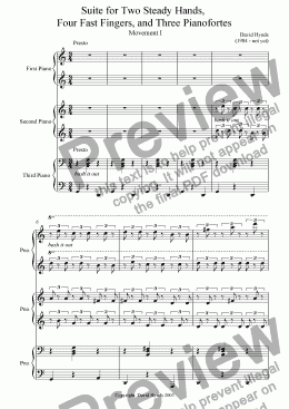 page one of Suite for Two Steady Hands, Four Fast Fingers and Three Pianofortes - Movement I