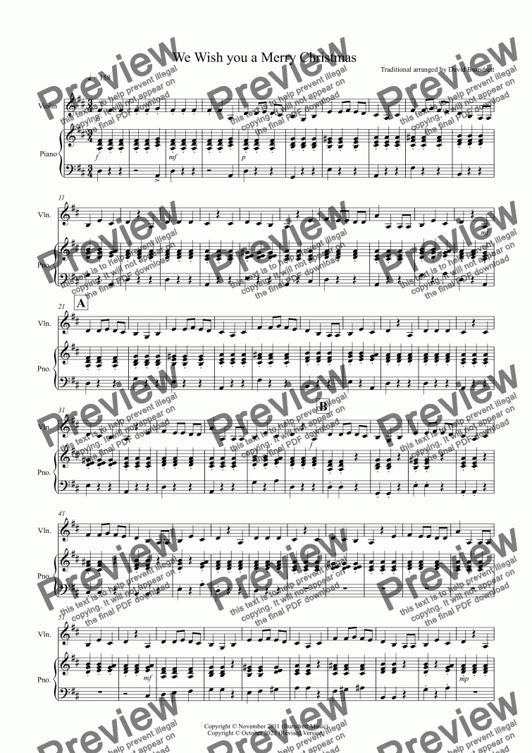 page one of We Wish You a Merry Christmas for Violin and Piano