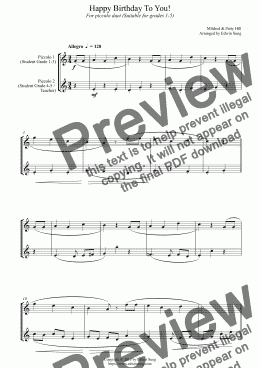 page one of Happy Birthday To You! (for piccolo duet, suitable for grades 1-5) (159PCDU01)