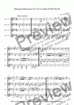 page one of Schubert: Moment Musical No.3 in F minor D780 Op.94 arr. horn quartet