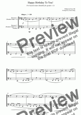 page one of Happy Birthday To You! (for bassoon duet, suitable for grades 1-5) (159BNDU01)
