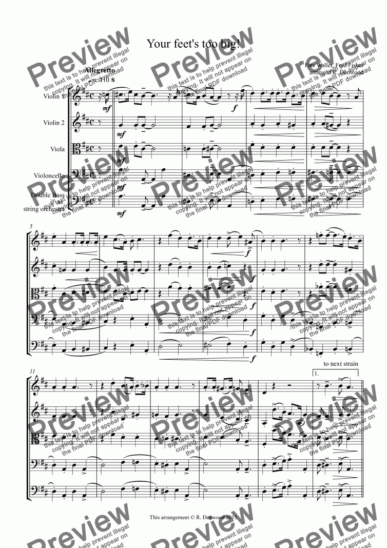 page one of Waller/Fisher - Your feet's too big! for string quartet or string orchestra