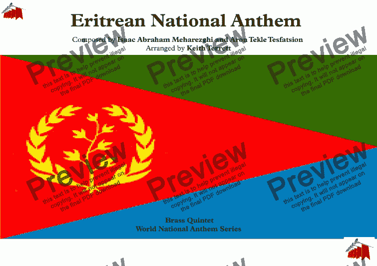 page one of Eritrean National Anthem (Eritrea, Eritrea, Eritrea - Ertra, Ertra, Ertra) for Brass Quintet (World National Anthem Series)